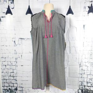 Anthropologie Gray Dress with Pink and Yellow Accents